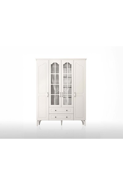 Storish Venita Plus Camlı 4 Kapaklı 2 Çekmeceli Gardırop