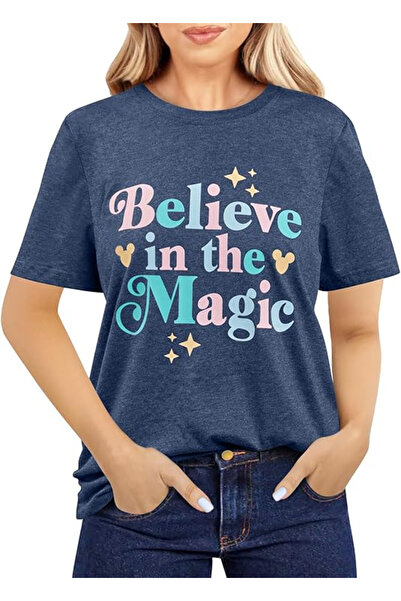 OEM Дамска лятна тениска, синя, Believe in The Magic, размер S
