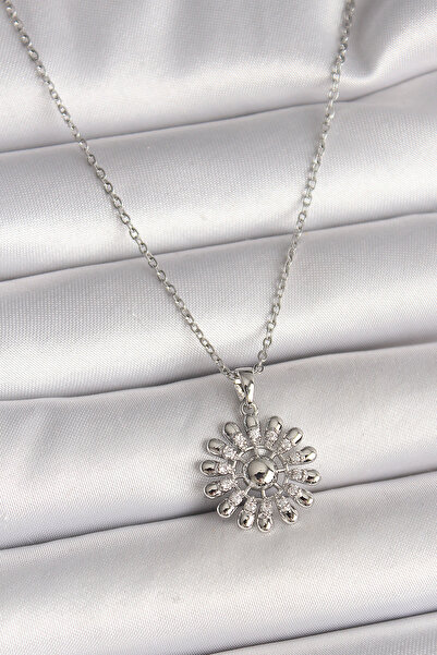 Skygo 316L Steel Silver Color Chain Zircon Stone Sun Model Women's Necklace - Tj-Bko9967