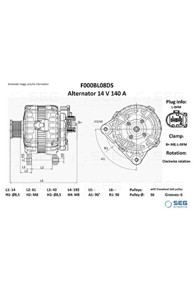 SEG Automotive Generator / Alternator Audi A1/A3/A4 B6 Seat Alhambra/Leon