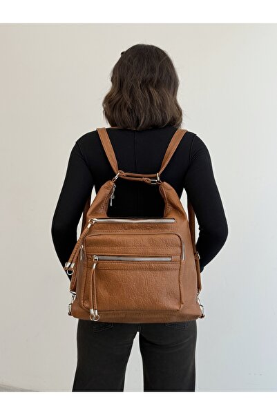 KIRASE New Stylish and Convenient Soft Leather Multi-Section Large Size Backpack and Shoulder Bag