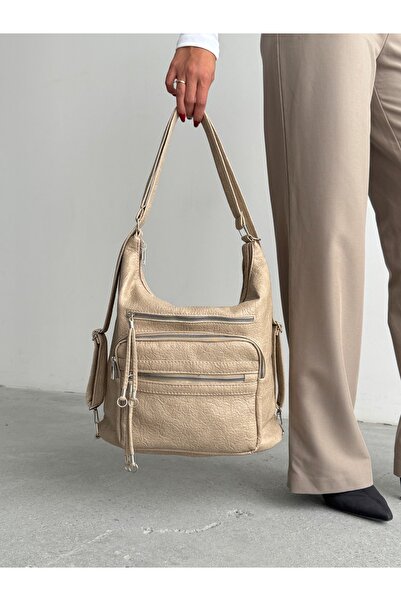 KIRASE New Stylish and Convenient Soft Leather Multi-Section Large Size Backpack and Shoulder Bag