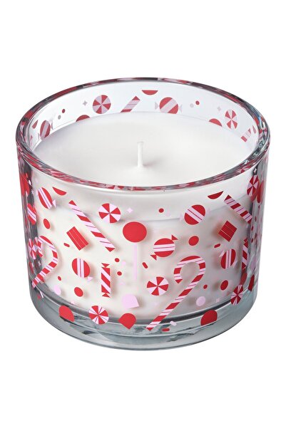 IKEA VINTERFINT Scented candle in glass, Candy cane/white, 50 hr