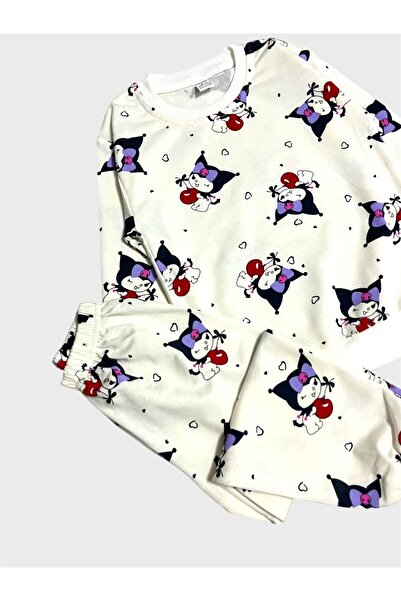 ALİŞ KİDS Girl's Cotton White Kuromi Patterned Long Sleeve Transitional Pajama Set
