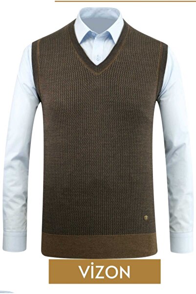 güncüoğlu V-Neck Steel Knit Men's Sweater