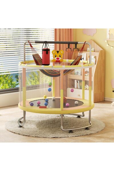 Aralifes ترامبولين داخلي مع كرة سلة وشريط جمباز قابل للتعديل وشبكة للحديقة ال...