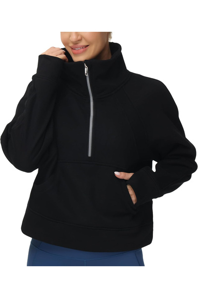 OEM Hanorac gros pentru femei cu buzunar și fermoar, negru XL