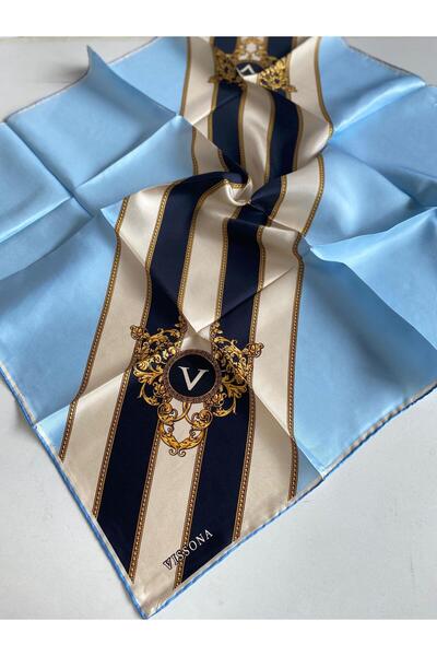 Vissona Μεταξωτό μαντήλι Twill 16287 - 0030 - 0001 Baby Blue Μαύρο ριγέ σχέδιο