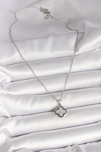 Skygo 316L Steel Silver Color Chain Zircon Stone Clover Model Women's Necklace - Tj-Bko9975