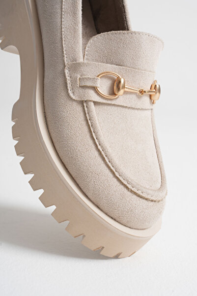 TRENDELLA Lara Toka Детайлни бежови суедни обувки тип мокасини