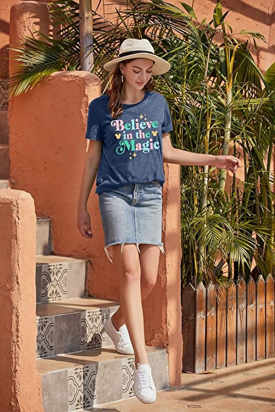 OEM Women's summer T-shirt, blue Believe in The Magic M