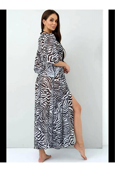 embody Women's pareo beach dress with drawstring waist, zebra print 0086