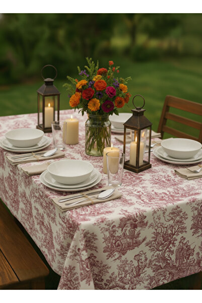 shopshop Burgundy English French Country Patterned Rustic Vintage Decorative Large Size Tablecloth