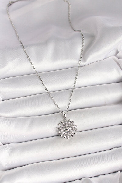 Skygo 316L Steel Silver Color Chain Zircon Stone Sun Model Women's Necklace - Tj-Bko9967
