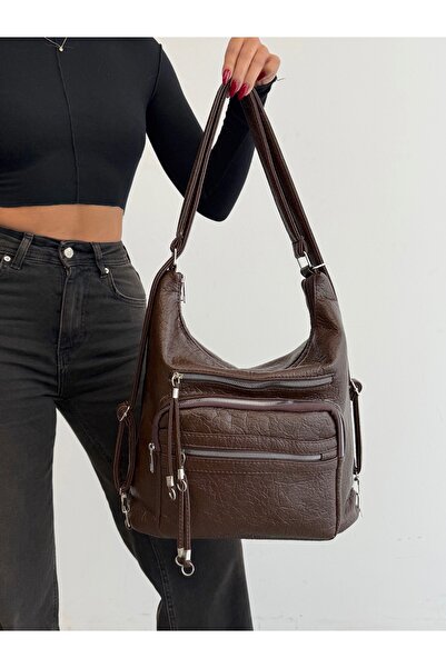 KIRASE New Stylish and Convenient Soft Leather Multi-Section Large Size Backpack and Shoulder Bag