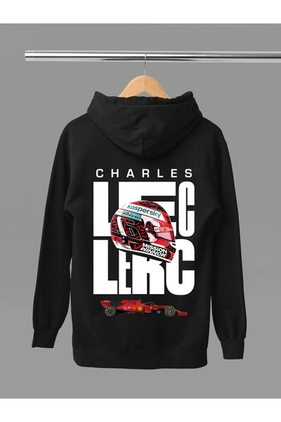 MAGORS سترة تي شيرت قطنية مطبوعة بأكمام طويلة من تشارلز لوكير مبطن بالصوف 3 خيوط بقلنسوة F1