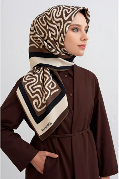 Vissona 100% mătase twill, bordură cu model ondulat, negru - culoare nurcă, 9...