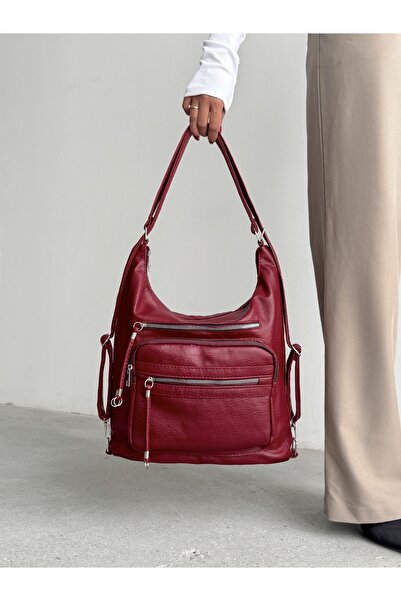 KIRASE New Stylish and Convenient Soft Leather Multi-Section Large Size Backpack and Shoulder Bag