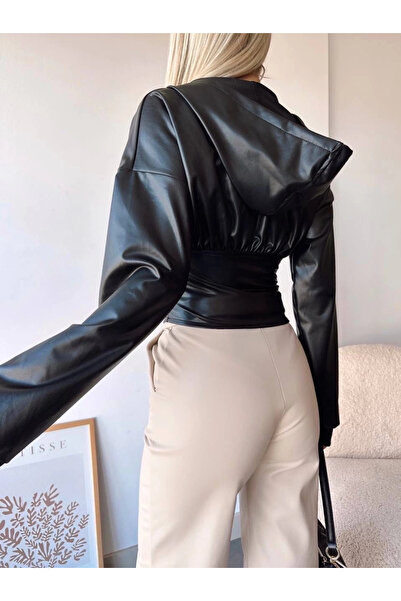 Combin Jachetă cu glugă cu jumătate de fermoar neagră h24116