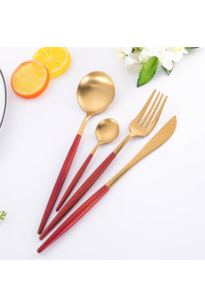 LILY Set of 4 pieces of Portuguese style cutlery - red and gold color