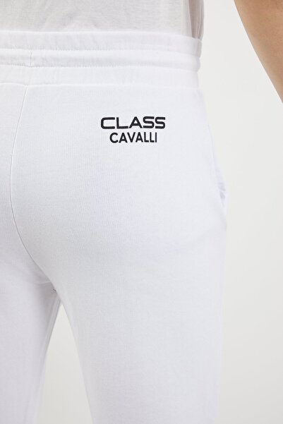 Cavalli Class Men Slim Fit Logo Print Sweatpants, White