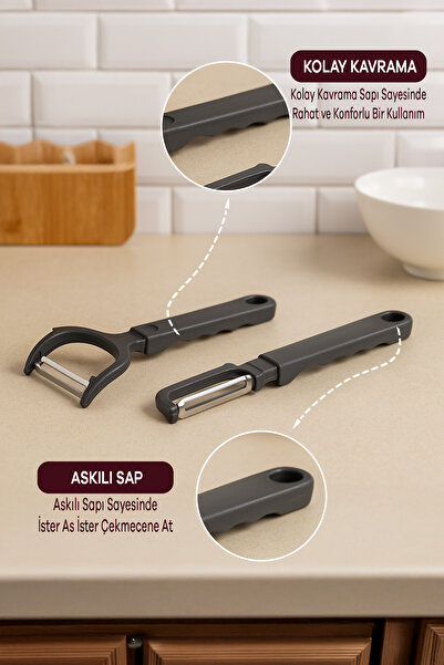 Sunplast Side and Flat Peeler 2-Piece Set, Steel Blade, Hangable Fruit and Vegetable Peeling Tool