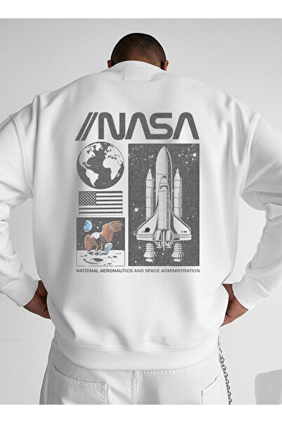 LORVEX Світшот унісекс оверсайз білий з коміром-стійкою та принтом NASA