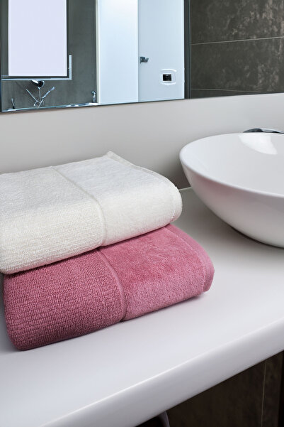 Class 2'li 50x90 cm %100 Pamuklu El ve Yüz Havlu Seti - Tiffany Ekru / Pembe