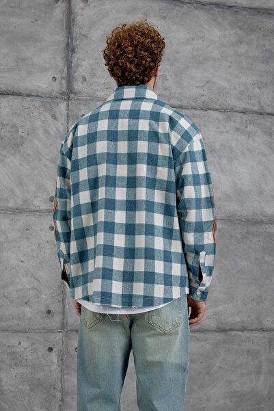 NOMARC Πουκάμισο Oversize Ξυλοκόπος με Κεντημένο Μανίκια Τυρκουάζ Nmrc