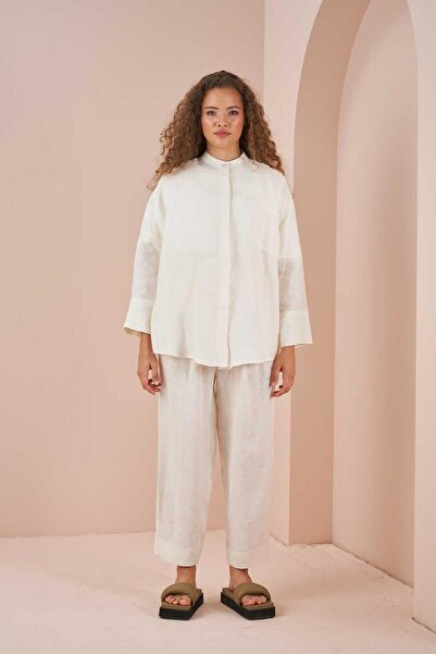 Mevra oversized Σετ παντελόνι με τζάκετ και τουνίκ παντελόνι εκρού