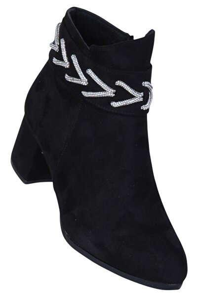 Ayakcenter Botine cu toc de 7 cm pentru femei By14 Suede Black Moonlight