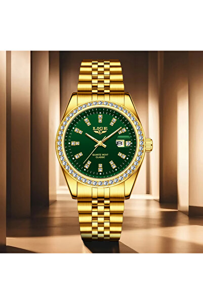 Lige Ανδρικό Ρολόι 89183 Χρυσό-Πράσινο – Επαγγελματικό Σχεδιασμό, Φωτεινή Οθόνη, Ανθεκτικό στο Νερό 3ATM