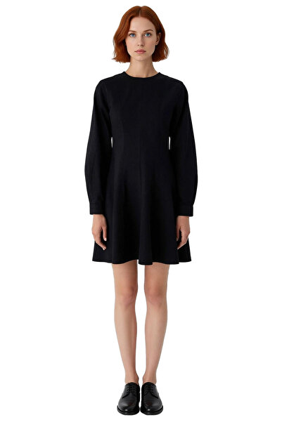 PayBuy Women's a Line Black Denim Mini Dress Crew Neck Standard Long Sleeve Stylish Suitable for Everyday Style