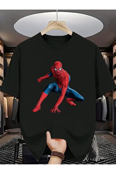 CLASİVA تي شيرت بتصميم عصري مطبوع عليه سبايدر مان للجنسين قصة فضفاضة برقبة دا...