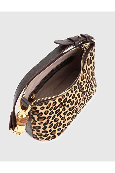 İLVİ Roomy Hakiki Deri Tay Tüyü Leopar Kadın Omuz Çantası