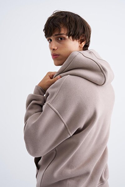 Machinist Men's Basic Hooded Oversize Light Gray Sweatshirt