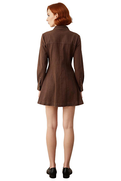 PayBuy Women's 100% Cotton A-Line Waxed Gabardine Woven Dress Shirt Collar Long Sleeve Winter Chic