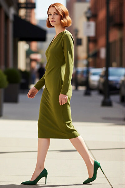 PayBuy Γυναικείο φόρεμα Bodycon διπλό πέτο με λαιμόκοψη σε σχήμα V, με μακρύ ...