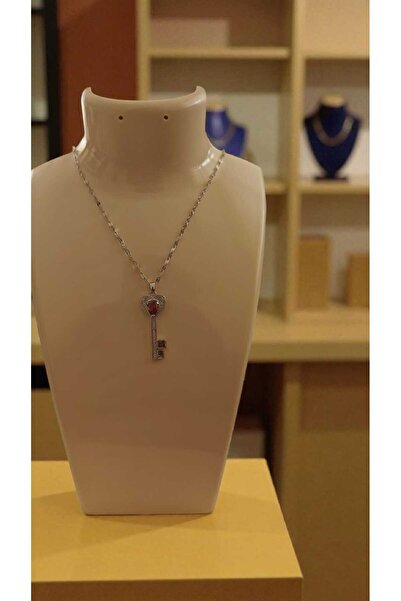 Butik Çelik kırmızı taşlı anahtar kolye
