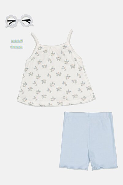 English Laundry Toddlers Girl 4 Pieces Top, Shorts, Sunglasses And Hair Clip Set, Multicolor