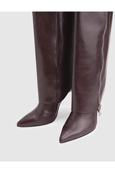 İLVİ Bellina Genuine Leather Claret Red Women's Heeled Boots