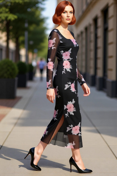 PayBuy Φλοράλ τούλινο φόρεμα Bodycon Maxi για γυναίκες με τετράγωνο λαιμόκοψη...