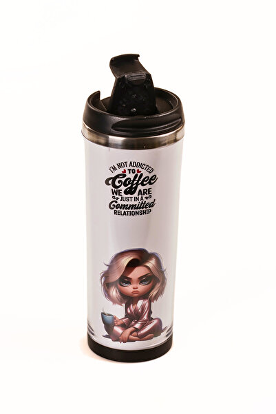 MUKKO HOME 360 ml Steel Thermos Mug – Coffee Lady Design, Steel Inner Chamber, Hot & Cold Beverage Cup