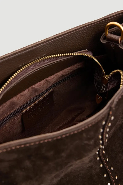 Gusto Studded Suede Bag - Brown