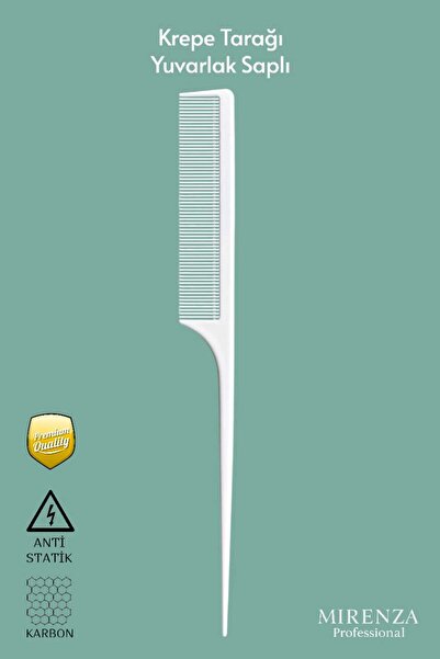 mirenza cosmetic Λευκή χτένα κρεπ με στρογγυλή λαβή - Επαγγελματική υψηλής ποιότητας - Αντιστατικός άνθρακας