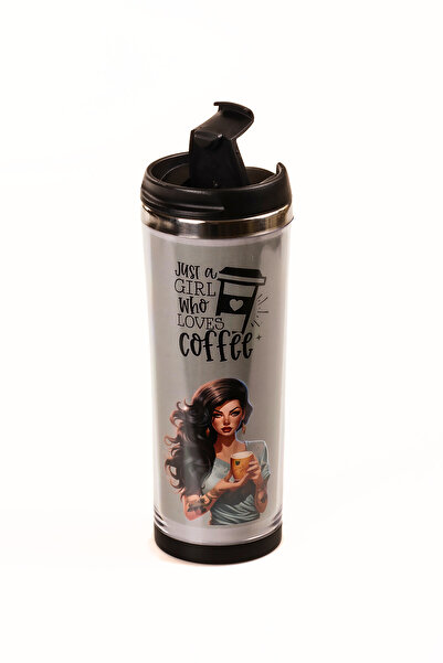 MUKKO HOME 360 ml Steel Thermos Mug – Coffee Lady Design, Steel Inner Chamber, Hot & Cold Beverage Cup