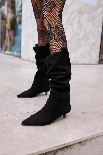 ANGELİNA JONES Cizme negre pentru femei MARCELİ, din piele intoarsa naturala,...