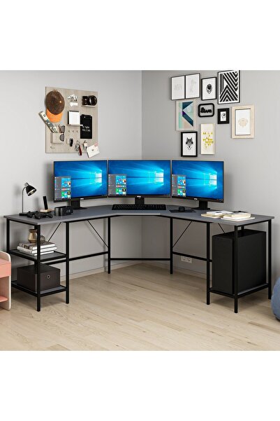 Minar Power Raflı L Köşe Çalışma Masası - Antrasit