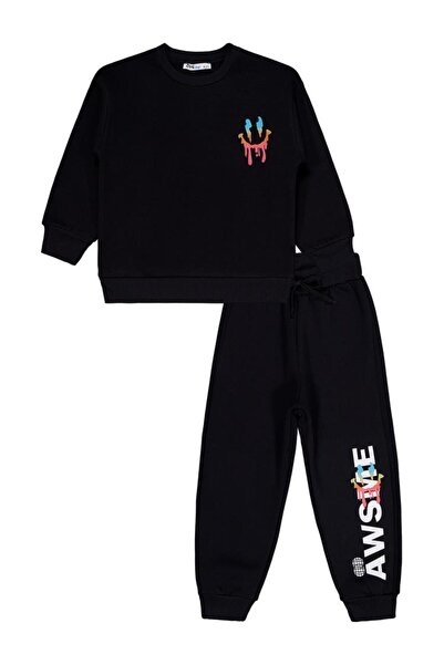 Civil Boys طقم رياضي Awsme مطبوع للأعمار من 6 إلى 9 سنوات - أسود للأعمار من 7...