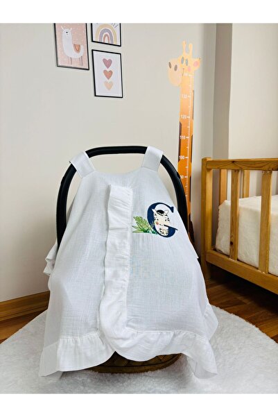 NOİSY TEKSTİL İsme Özel Nakışlı Figür Harfli Müslin Puset Örtüsü | Fırfırlı |...